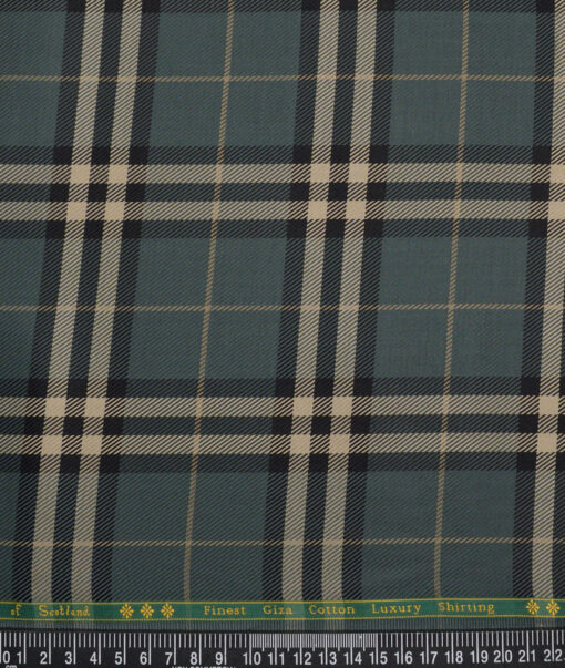 Reid & Taylor  Giza Cotton Checks Shirting Fabric (Green)