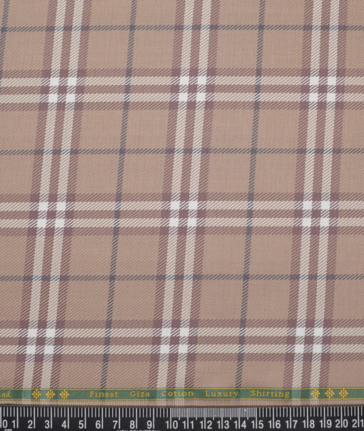 Reid & Taylor  Giza Cotton Checks Shirting Fabric (Light Brown)