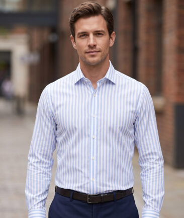 Reid & Taylor  Giza Cotton Striped Shirting Fabric (White & Blue) - Image 3
