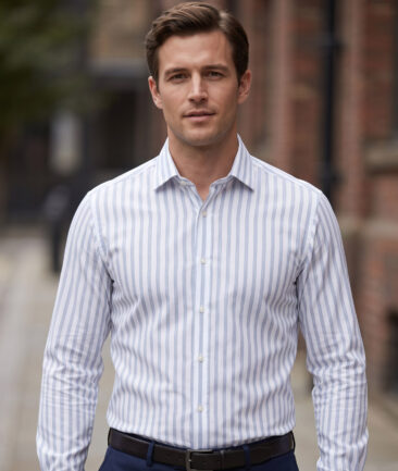 Reid & Taylor  Giza Cotton Striped Shirting Fabric (White & Grey) - Image 3