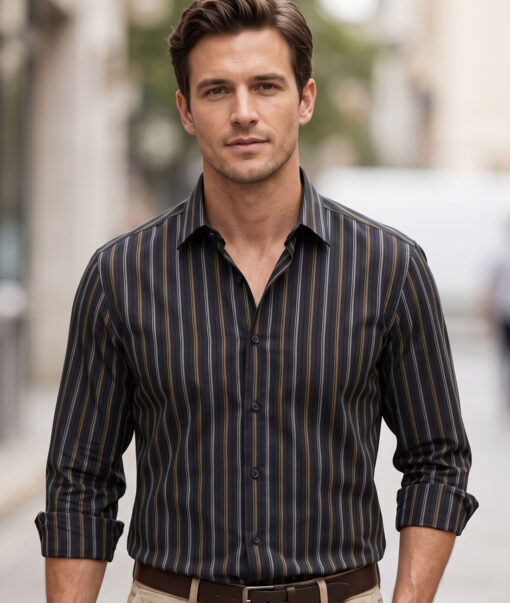 Reid & Taylor  Giza Cotton Striped Shirting Fabric (Black) - Image 3