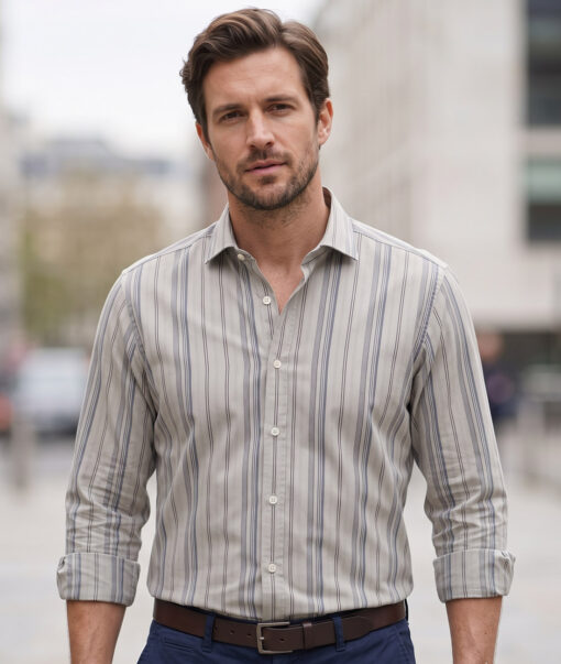 Reid & Taylor  Giza Cotton Striped Shirting Fabric (Light Pista Green) - Image 3