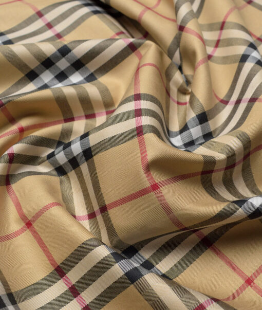 Soktas  Giza Cotton Checks Shirting Fabric (Sunset Beige)