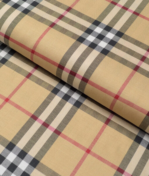 Soktas  Giza Cotton Checks Shirting Fabric (Sunset Beige)