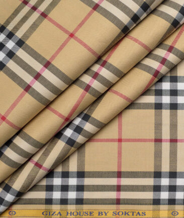 Soktas  Giza Cotton Checks Shirting Fabric (Sunset Beige)
