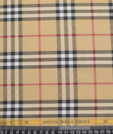 Soktas  Giza Cotton Checks Shirting Fabric (Sunset Beige)