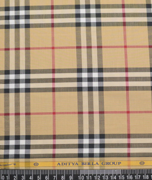 Soktas  Giza Cotton Checks Shirting Fabric (Sunset Beige)