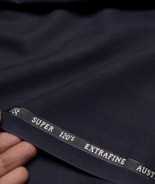 Cavalero Italy Super 120's Striped 30% Wool Suiting Fabric (Dark Navy Blue)