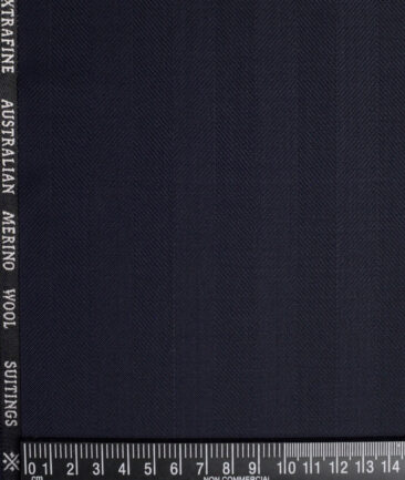 Cavalero Italy Super 120's Striped 30% Wool Suiting Fabric (Dark Navy Blue)