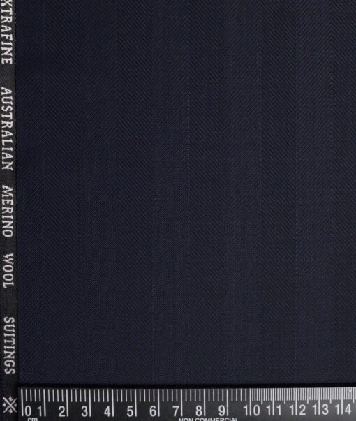 Cavalero Italy Super 120's Striped 30% Wool Suiting Fabric (Dark Navy Blue)