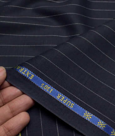 Cavalero Italy Super 130's Striped 60% Wool Suiting Fabric (Dark Navy Blue)