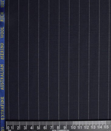 Cavalero Italy Super 130's Striped 60% Wool Suiting Fabric (Dark Navy Blue)