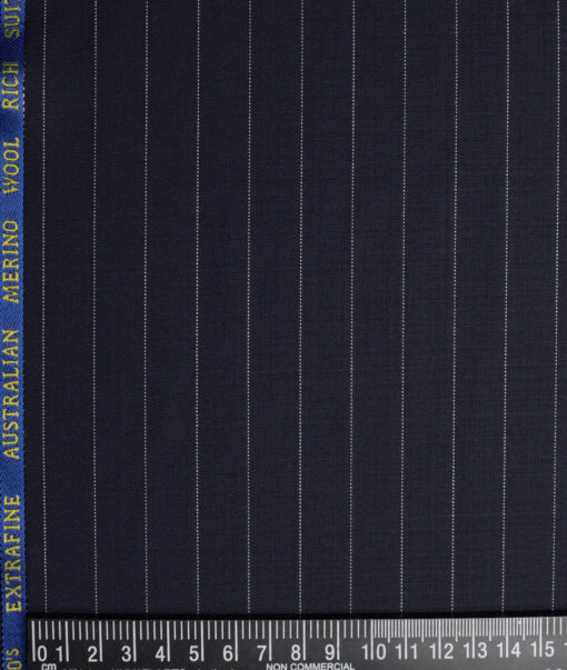 Cavalero Italy Super 130's Striped 60% Wool Suiting Fabric (Dark Navy Blue)