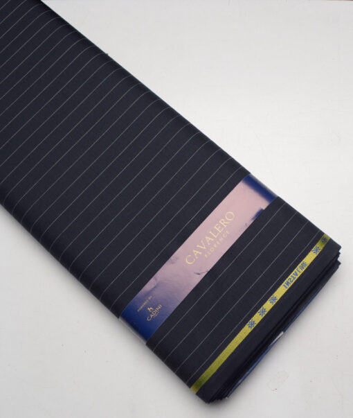 Cavalero Italy Super 130's Striped 60% Wool Suiting Fabric (Dark Navy Blue)
