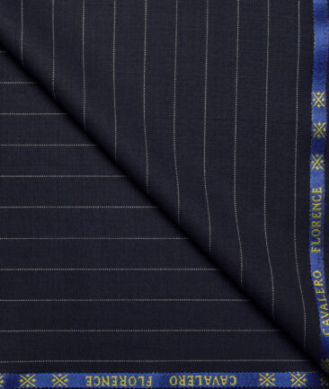 Cavalero Italy Super 130's Striped 60% Wool Suiting Fabric (Dark Navy Blue)