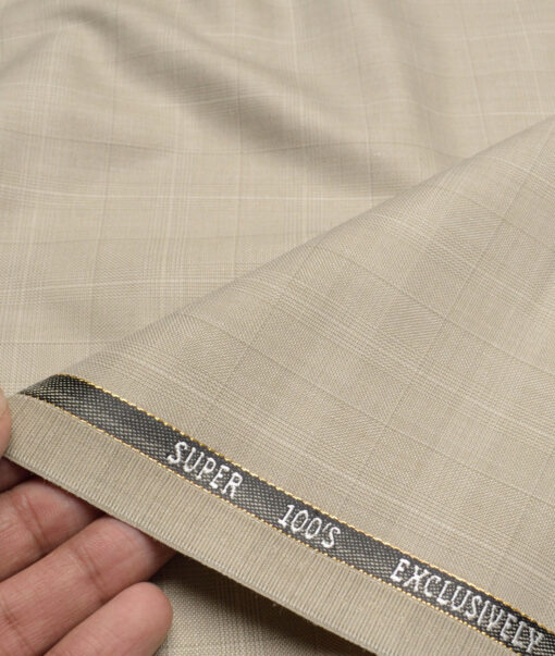 J.Hampstead Super 100's Checks 20% Wool Suiting Fabric (Beige)
