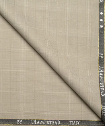 J.Hampstead Super 100's Checks 20% Wool Suiting Fabric (Beige)