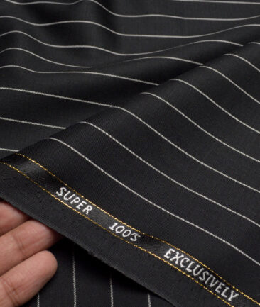 J.Hampstead Super 100's Striped 20% Wool Suiting Fabric (Black)