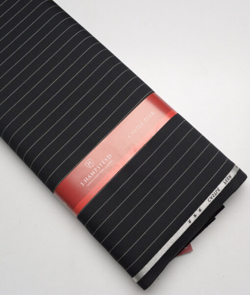 J.Hampstead Super 100's Striped 20% Wool Suiting Fabric (Black)