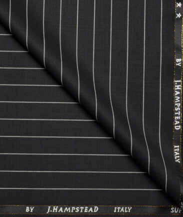 J.Hampstead Super 100's Striped 20% Wool Suiting Fabric (Black)