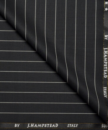 J.Hampstead Super 100's Striped 20% Wool Suiting Fabric (Black)