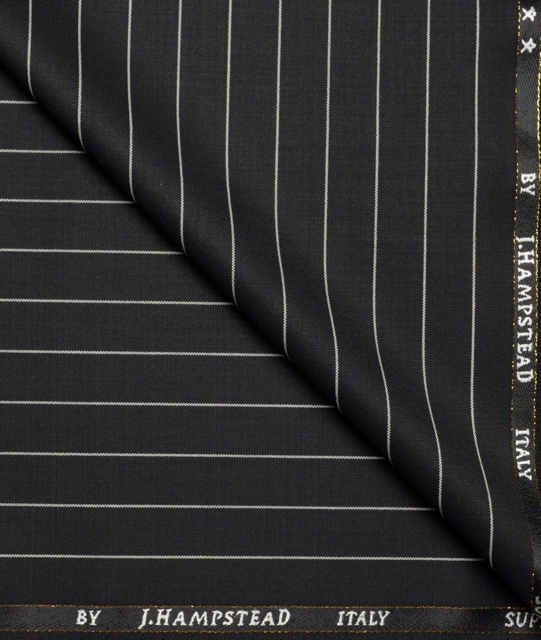 J.Hampstead Super 100's Striped 20% Wool Suiting Fabric (Black) J.Hampstead Super 100's Striped 20% Wool Suiting Fabric (Black)