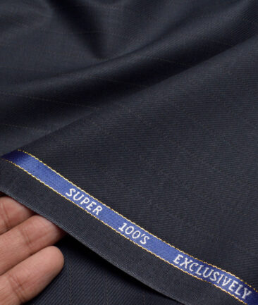 J.Hampstead Super 100's Striped 20% Wool Suiting Fabric (Dark Blue)