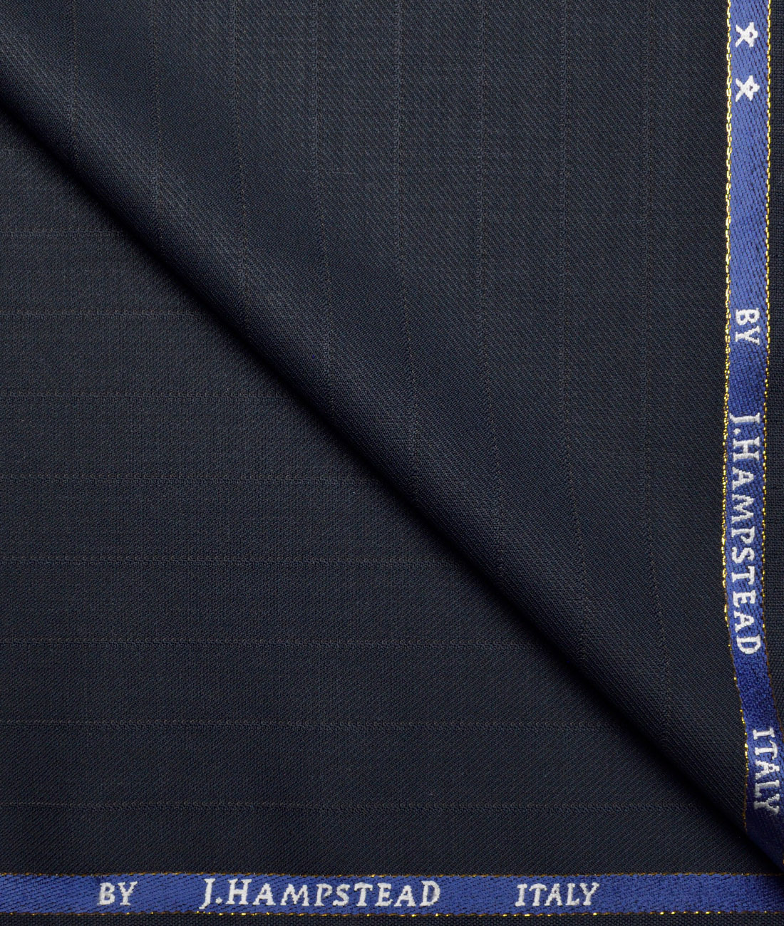 J.Hampstead Super 100's Striped 20% Wool Suiting Fabric (Dark Blue) J.Hampstead Super 100's Striped 20% Wool Suiting Fabric (Dark Blue)