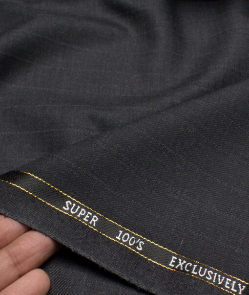 J.Hampstead Super 100's Striped 20% Wool Suiting Fabric (Dark Grey)