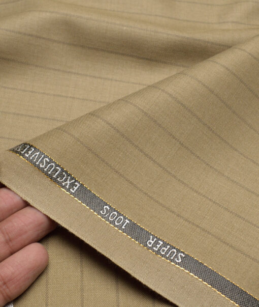 J.Hampstead Super 100's Striped 20% Wool Suiting Fabric (Khakhi Brown)