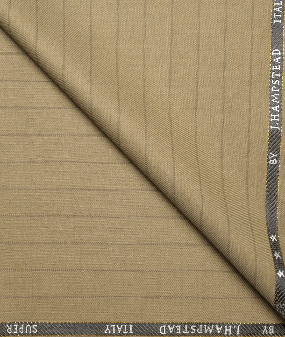 J.Hampstead Super 100's Striped 20% Wool Suiting Fabric (Khakhi Brown) J.Hampstead Super 100's Striped 20% Wool Suiting Fabric (Khakhi Brown)