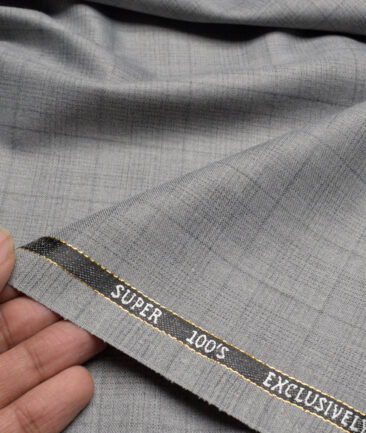 J.Hampstead Super 100's Checks 20% Wool Suiting Fabric (Light Grey)