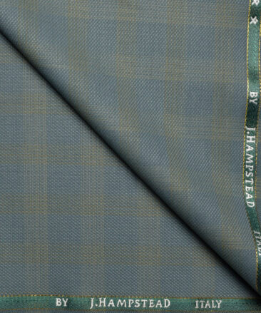 J.Hampstead Super 100's Checks 20% Wool Suiting Fabric (Teal Green)