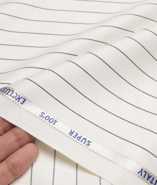 J.Hampstead Super 100's Striped 20% Wool Suiting Fabric (Off-White)