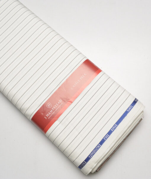 J.Hampstead Super 100's Striped 20% Wool Suiting Fabric (Off-White)