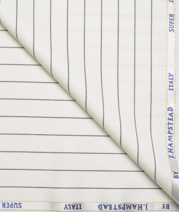 J.Hampstead Super 100's Striped 20% Wool Suiting Fabric (Off-White)