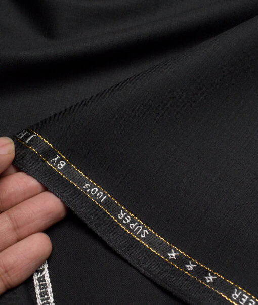 J.Hampstead Super 100's Solids 16% Wool Stretchable Suiting Fabric (Black)