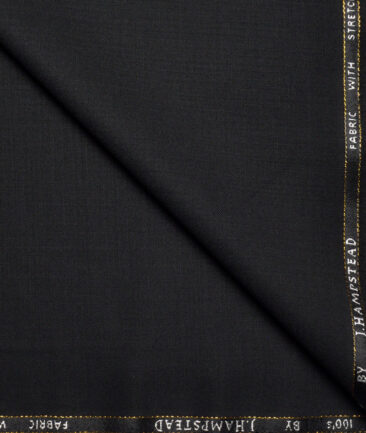 J.Hampstead Super 100's Solids 16% Wool Stretchable Suiting Fabric (Black)