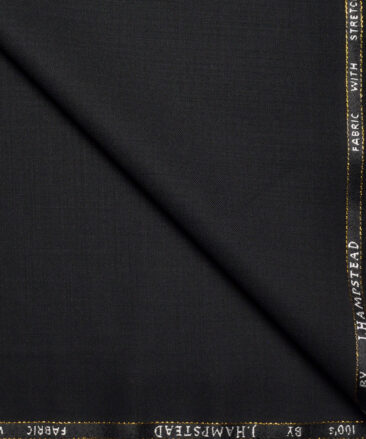 J.Hampstead Super 100's Solids 16% Wool Stretchable Suiting Fabric (Black)