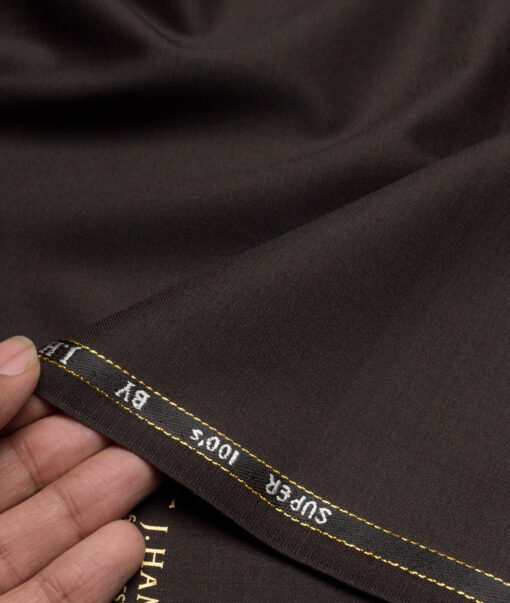 J.Hampstead Super 100's Solids 16% Wool Stretchable Suiting Fabric (Dark Chocolate Brown)