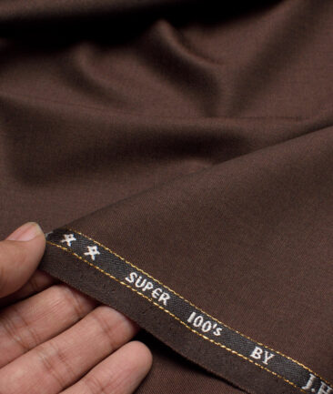 J.Hampstead Super 100's Solids 16% Wool Stretchable Suiting Fabric (Dark Copper Brown)