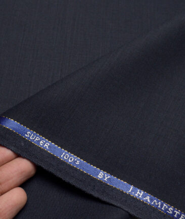 J.Hampstead Super 100's Solids 16% Wool Stretchable Suiting Fabric (Dark Navy Blue)