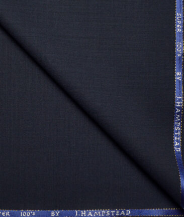 J.Hampstead Super 100's Solids 16% Wool Stretchable Suiting Fabric (Dark Navy Blue)
