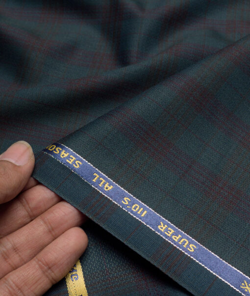 Simone Federico & Figli Italy Super 110's Checks 20% Wool Suiting Fabric (Dark Sea Green)
