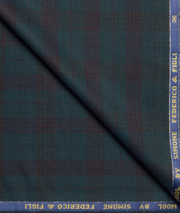 Simone Federico & Figli Italy Super 110's Checks 20% Wool Suiting Fabric (Dark Sea Green)