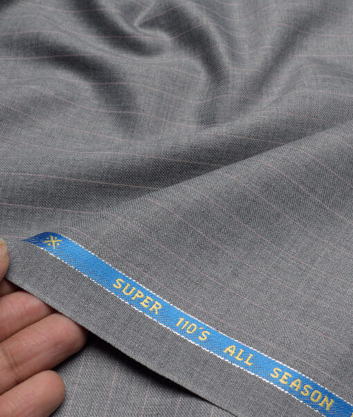 Simone Federico & Figli Italy Super 110's Striped 20% Wool Suiting Fabric (Grey)