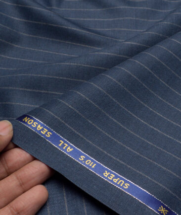 Simone Federico & Figli Italy Super 110's Striped 20% Wool Suiting Fabric (River Bed Blue)