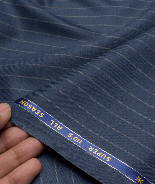 Simone Federico & Figli Italy Super 110's Striped 20% Wool Suiting Fabric (River Bed Blue)