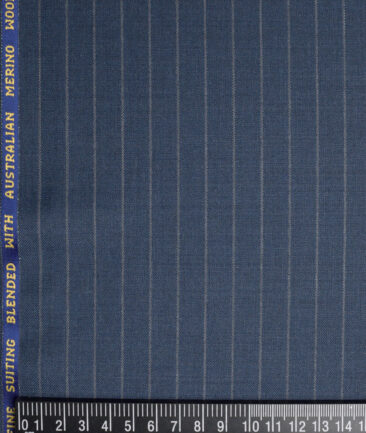 Simone Federico & Figli Italy Super 110's Striped 20% Wool Suiting Fabric (River Bed Blue)