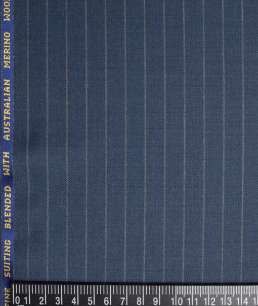 Simone Federico & Figli Italy Super 110's Striped 20% Wool Suiting Fabric (River Bed Blue)